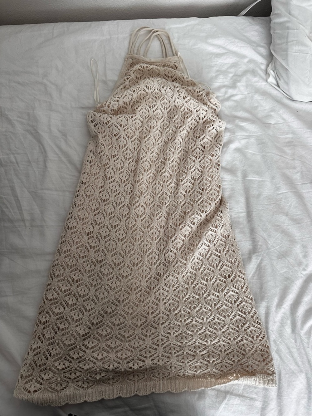 3 for $6 Crochet Halter Mini Dress in Beige